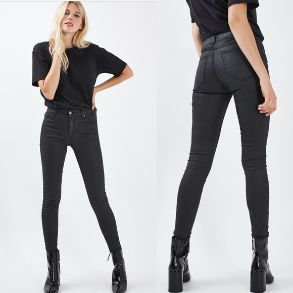 Topshop Denim - Topshop Moto Coated Leigh High Rise Skinny Jeans